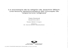 La Sociología De La Religión De Joachim Wach: Una Lectura Epistemológica Del Concepto De “Experiencia Religiosa”