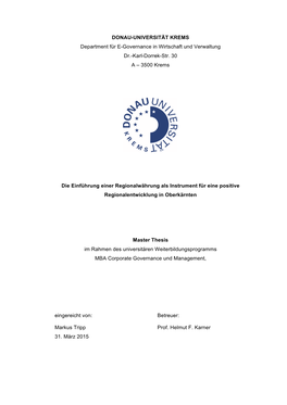 Die Einführung Einer Regionalwährung Als Instrument Für Eine Positive Regionalentwicklung in Oberkärnten