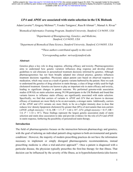 LPA and APOE Are Associated with Statin Selection in the UK Biobank