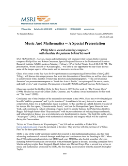 Music and Mathematics -- a Special Presentation