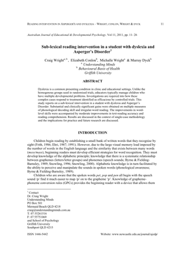 Sub-Lexical Reading Intervention in a Student with Dyslexia and Asperger's Disorder