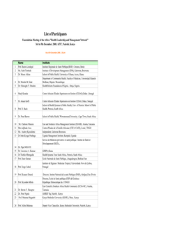 List of Participants Fourndation Meeting of the Africa "Health Leadership and Management Network" 3Rd to 5Th December, 2008, AITC, Nairobi, Kenya