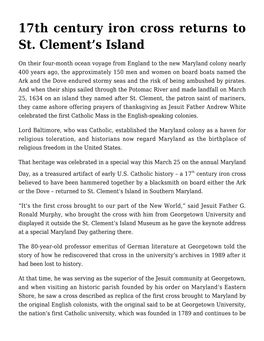 17Th Century Iron Cross Returns to St. Clement’S Island