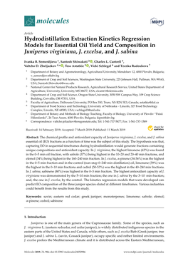 Hydrodistillation Extraction Kinetics Regression Models for Essential Oil Yield and Composition in Juniperus Virginiana, J