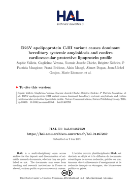 D25V Apolipoprotein C-III Variant Causes Dominant