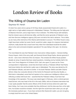 The Killing of Osama Bin Laden · LRB 21 May 2015 Back to Article Page