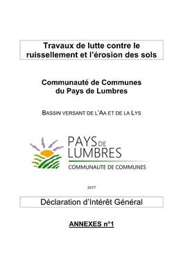 Travaux De Lutte Contre Le Ruissellement Et L'érosion Des Sols Déclaration D'intérêt Général