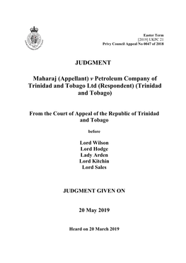 Maharaj (Appellant) V Petroleum Company of Trinidad and Tobago Ltd (Respondent) (Trinidad and Tobago)