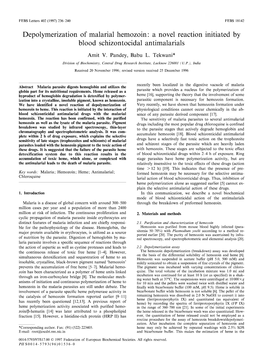 Depolymerization of Malarial Hemozoin: a Novel Reaction Initiated by Blood Schizontocidal Antimalarials