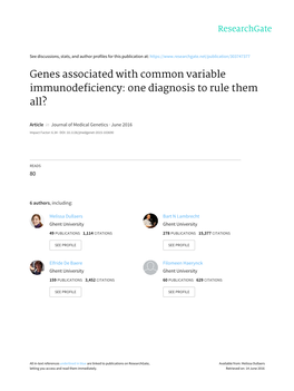 Genes Associated with Common Variable Immunodeficiency: One Diagnosis to Rule Them All?