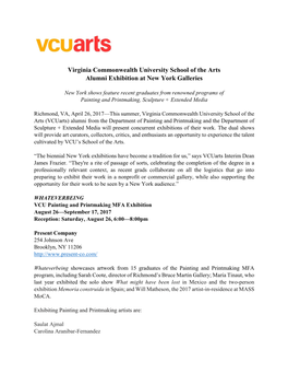 Virginia Commonwealth University School of the Arts Alumni Exhibition at New York Galleries