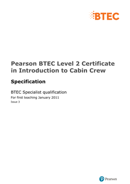 Pearson BTEC Level 2 Certificate in Introduction to Cabin Crew
