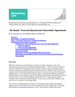 “All Assets” First-Lien/Second-Lien Intercreditor Agreements