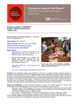 Emergency Appeal Final Report Tanzania: Drought and Food