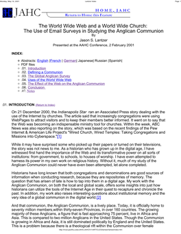 The World Wide Web and a World Wide Church: the Use of Email Surveys in Studying the Anglican Communion by Jason S