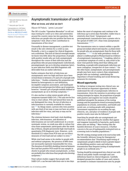 Asymptomatic Transmission of Covid-19