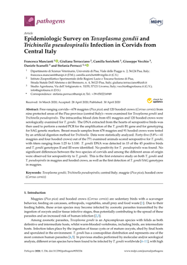 Epidemiologic Survey on Toxoplasma Gondii and Trichinella Pseudospiralis Infection in Corvids from Central Italy