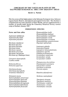 25 CHECKLIST of the VASCULAR PLANTS of the SALTWATER ECOLOGICAL AREA and ADJACENT AREAS David A