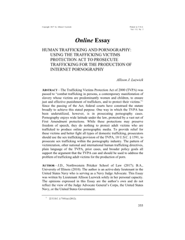 Human Trafficking and Pornography: Using the Trafficking Victims Protection Act to Prosecute Trafficking for the Production of Internet Pornography