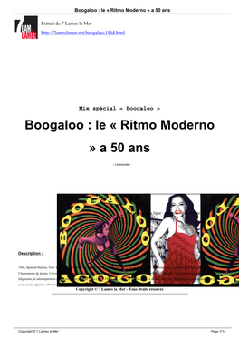 Boogaloo : Le « Ritmo Moderno » a 50 Ans