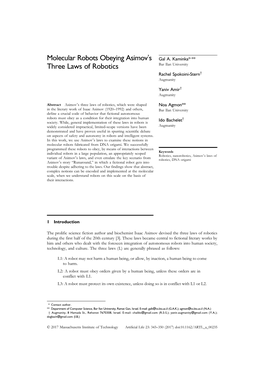 Molecular Robots Obeying Asimovʼs Three Laws of Robotics