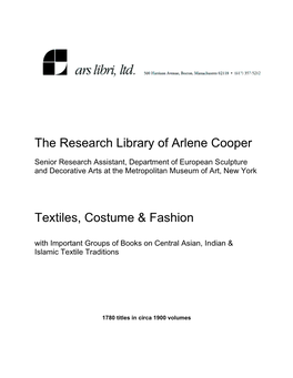 The Research Library of Arlene Cooper Textiles, Costume & Fashion