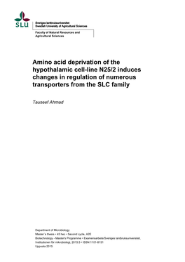 Amino Acid Deprivation of the Hypothalamic Cell-Line N25/2 Induces Changes in Regulation of Numerous Transporters from the SLC Family