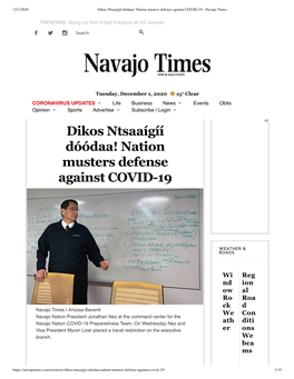 Dikos Ntsaaígíí Dóódaa! Nation Musters Defense Against COVID-19 - Navajo Times