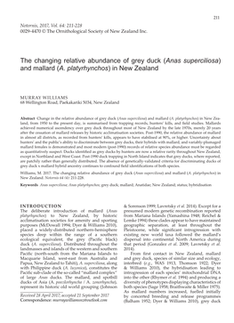 The Changing Relative Abundance of Grey Duck (Anas Superciliosa) and Mallard (A