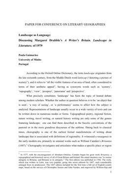 Paper for Conference on Literary Geographies