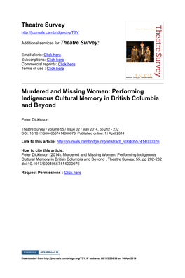 Theatre Survey Murdered and Missing Women: Performing Indigenous Cultural Memory in British Columbia and Beyond