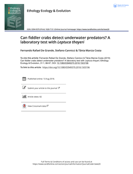 Can Fiddler Crabs Detect Underwater Predators? a Laboratory Test with Leptuca Thayeri