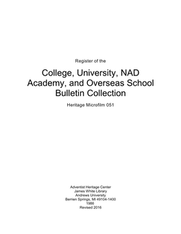 College, University, NAD Academy, and Overseas School Bulletin Collection