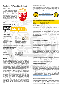 Fan-Guide FK Roter Stern Belgrad Treffpunkt Vor Dem Spiel Der Treffpunkt Wird Über Die Üblichen Kanäle (Ostkurve Liebe YB-Fans & GSS) Bekanntgegeben