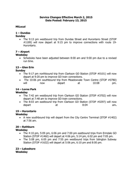 Service Changes Effective March 2, 2015 Date Posted: February 13, 2015