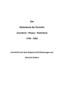 Das Küsterbuch Der Parochie Zasenbeck