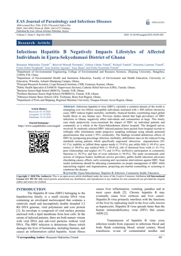 Infectious Hepatitis B Negatively Impacts Lifestyles of Affected Individuals in Ejura-Sekyedumasi District of Ghana