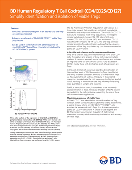 BD Human Regulatory T Cell Cocktail (CD4/CD25/CD127) Simplify Identification and Isolation of Viable Tregs