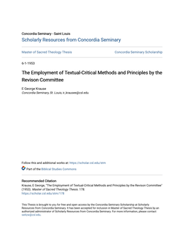 The Employment of Textual-Critical Methods and Principles by the Revison Committee
