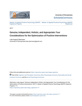 Four Considerations for the Optimization of Positive Interventions