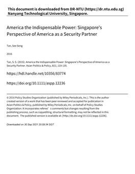 Singapore's Perspective of America As a Security Partner