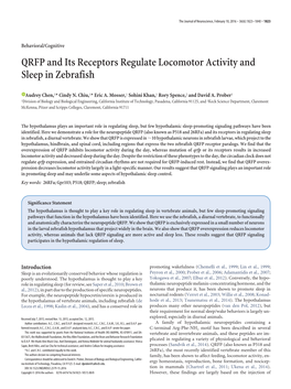 QRFP and Its Receptors Regulate Locomotor Activity and Sleep in Zebrafish