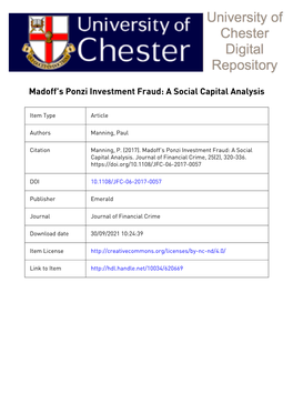 Title Madoff's Ponzi Investment Fraud: a Social Capital Analysis 1