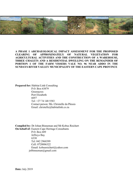 A Phase 1 Archaeological Impact Assessment for the Proposed Clearing of Approximately 10 Ha of Natural Vegetation for Agricultur