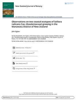 Observations on Two Coastal Ecotypes of Selliera Radicans Cav. (Goodeniaceae) Growing in the Manawatu District of New Zealand