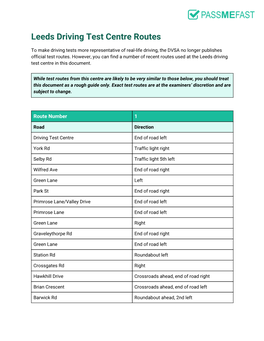 Leeds Driving Test Centre Routes