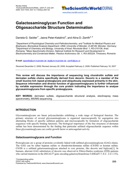 Galactosaminoglycan Function and Oligosaccharide Structure Determination
