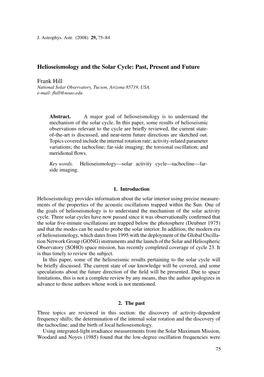 Helioseismology and the Solar Cycle: Past, Present and Future Frank Hill