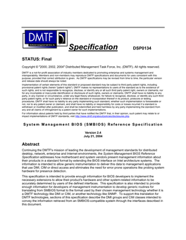 System Management BIOS Reference Specification