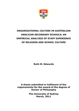 Organizational Culture in Australian Anglican Secondary Schools: an Empirical Analysis of Staff Experience of Religion and School Culture
